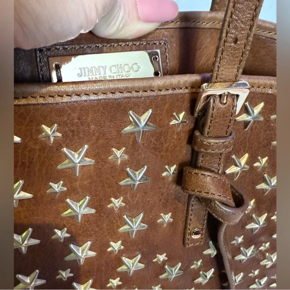 042. Jimmy Choo Star Studded Leather Shoulder Tote Bag